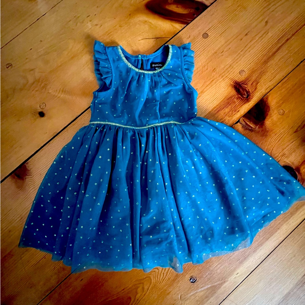 Zunie size 4 girls holiday green tulle dress gold sparkle embellishment